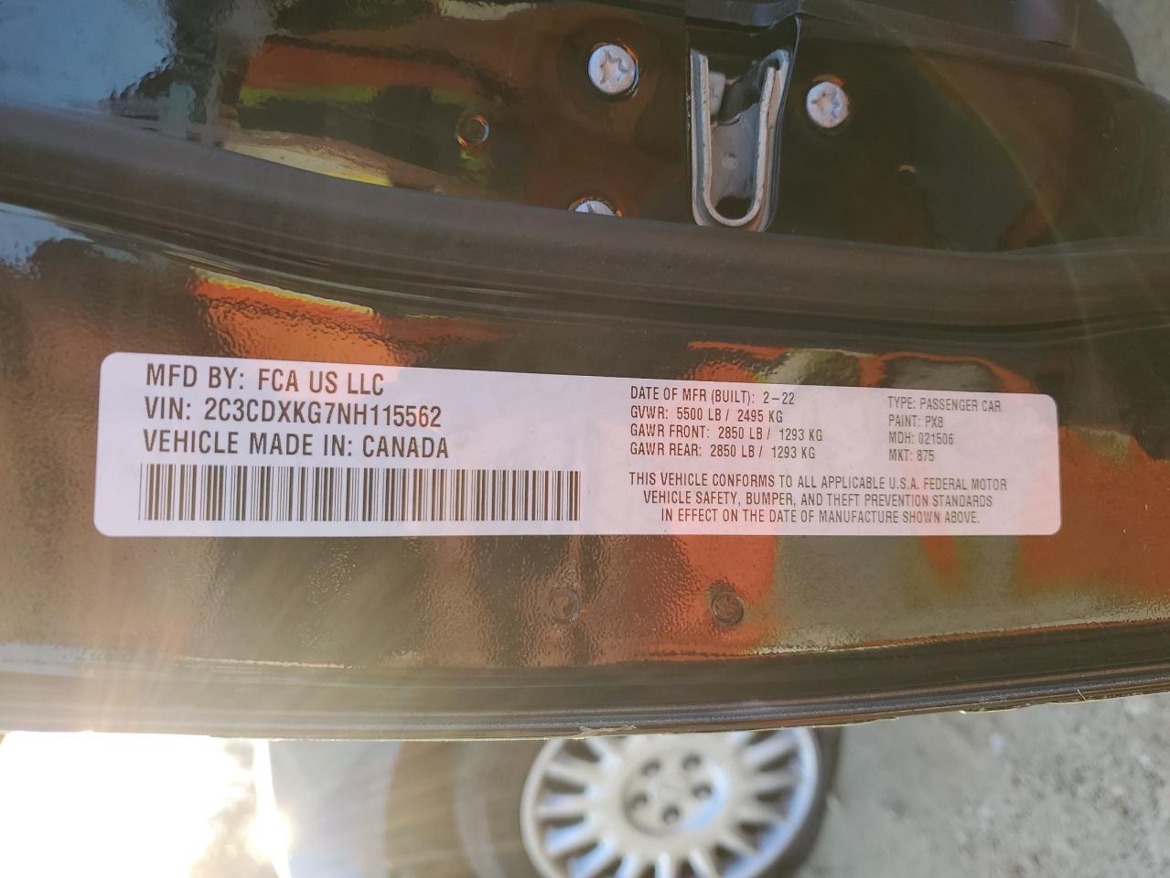 2022 DODGE CHARGER POLICE VIN:2C3CDXKG7NH115562