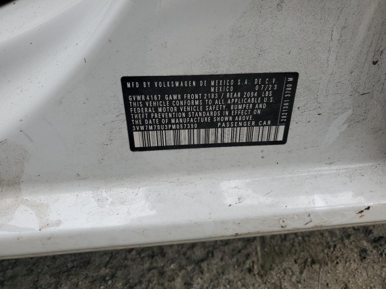2023 VOLKSWAGEN JETTA SE VIN:3VW7M7BU3PM057390