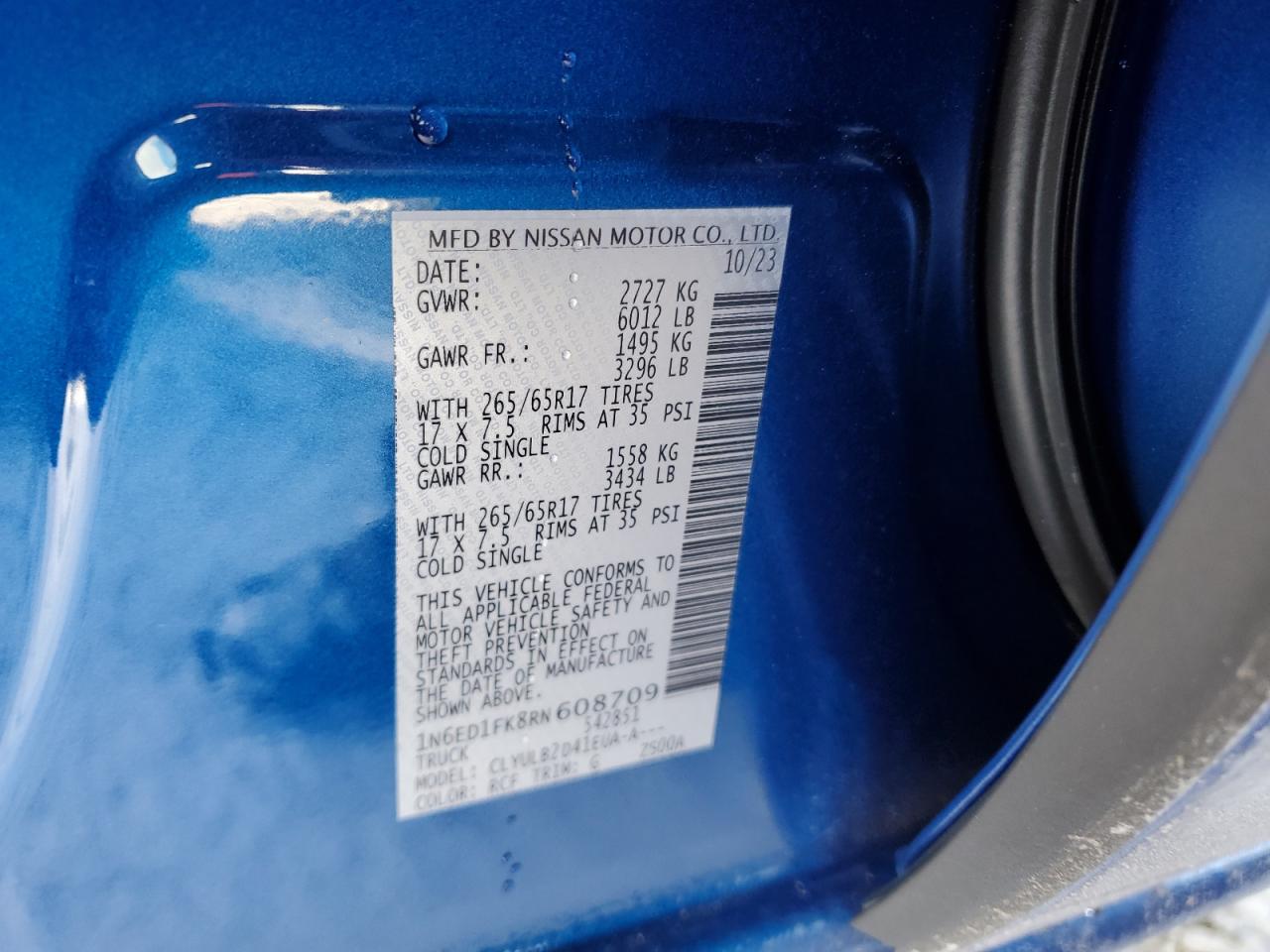 2024 NISSAN FRONTIER SV VIN:1N6ED1FK8RN608709