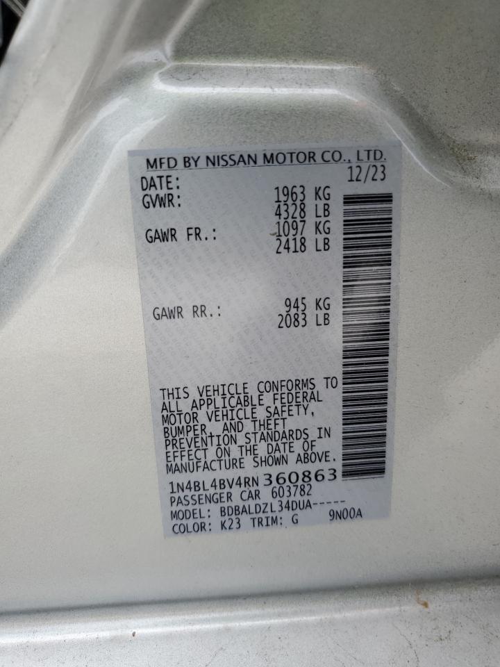 2024 NISSAN ALTIMA S VIN:1N4BL4BV4RN360863