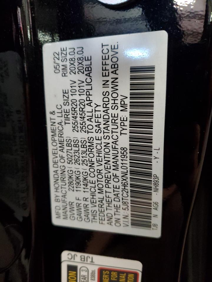 2022 ACURA RDX A-SPEC VIN:5J8TC2H6XNL011958