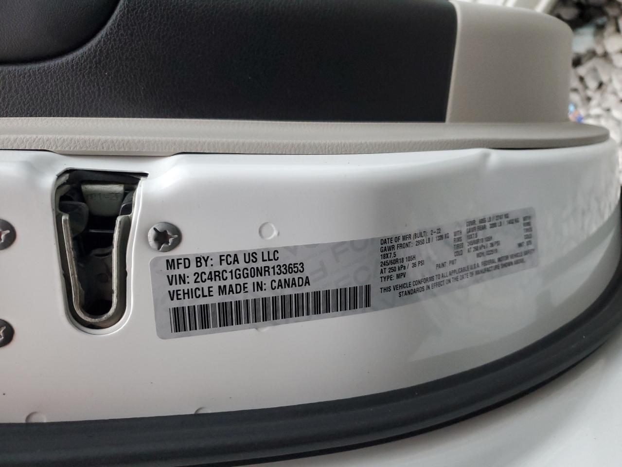 2022 CHRYSLER PACIFICA LIMITED VIN:2C4RC1GG0NR133653