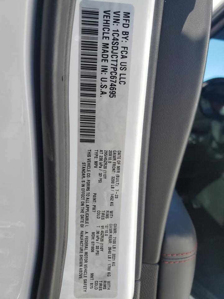 2023 DODGE DURANGO R/T VIN:1C4SDJCT7PC674695