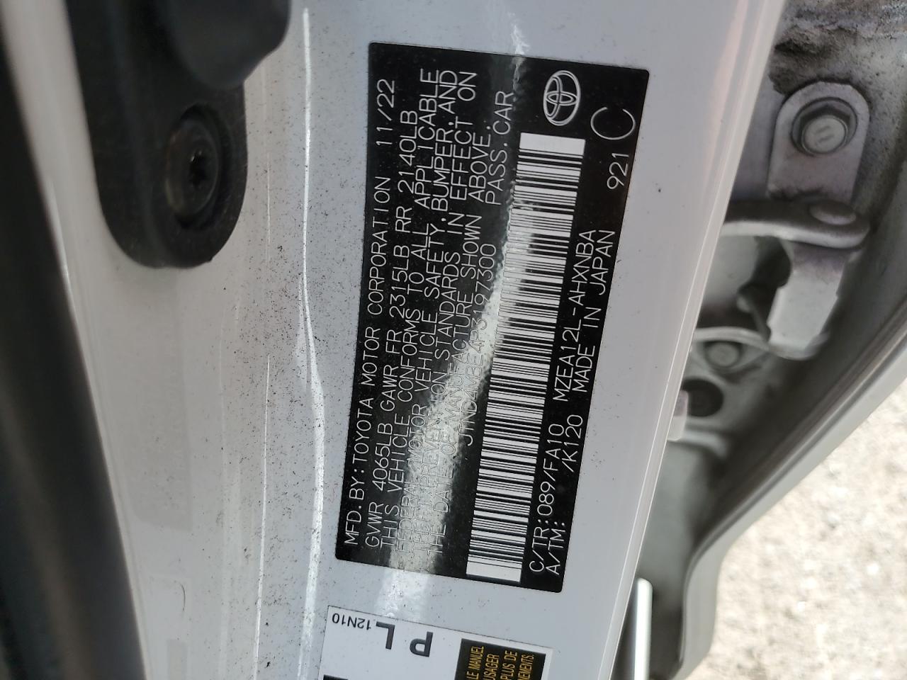 2023 TOYOTA COROLLA SE VIN:JTND4MBE4P3197300