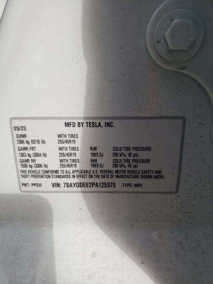2023 TESLA MODEL Y VIN:7SAYGDEE2PA125975
