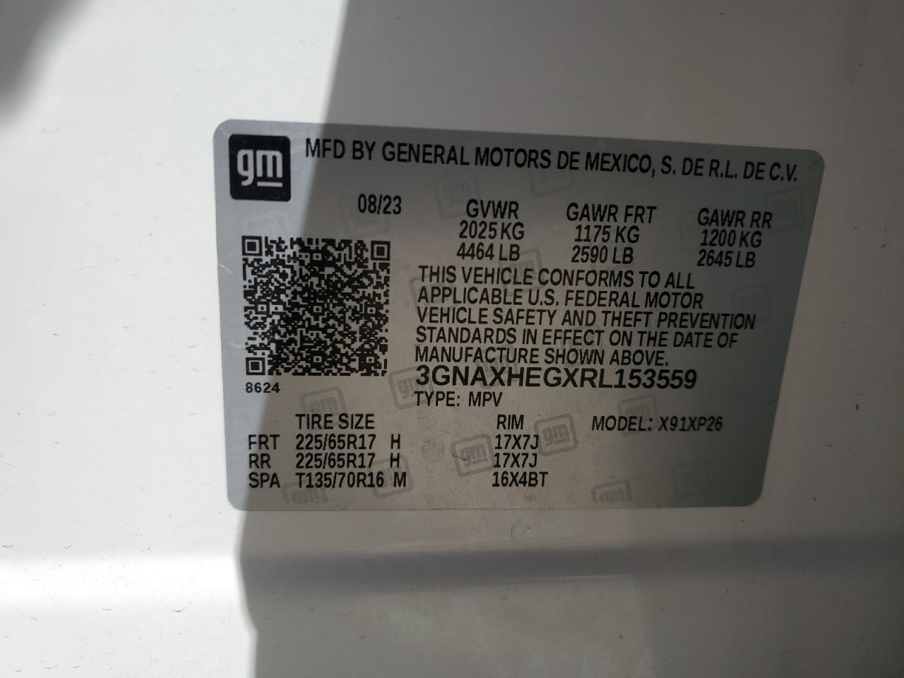 2024 CHEVROLET EQUINOX LS VIN:3GNAXHEGXRL153559