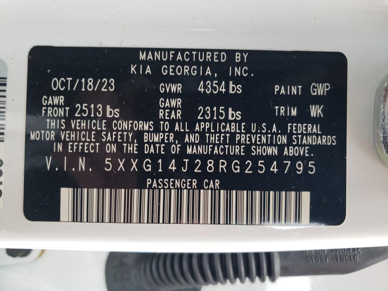 2024 KIA K5 LXS VIN:5XXG14J28RG254795