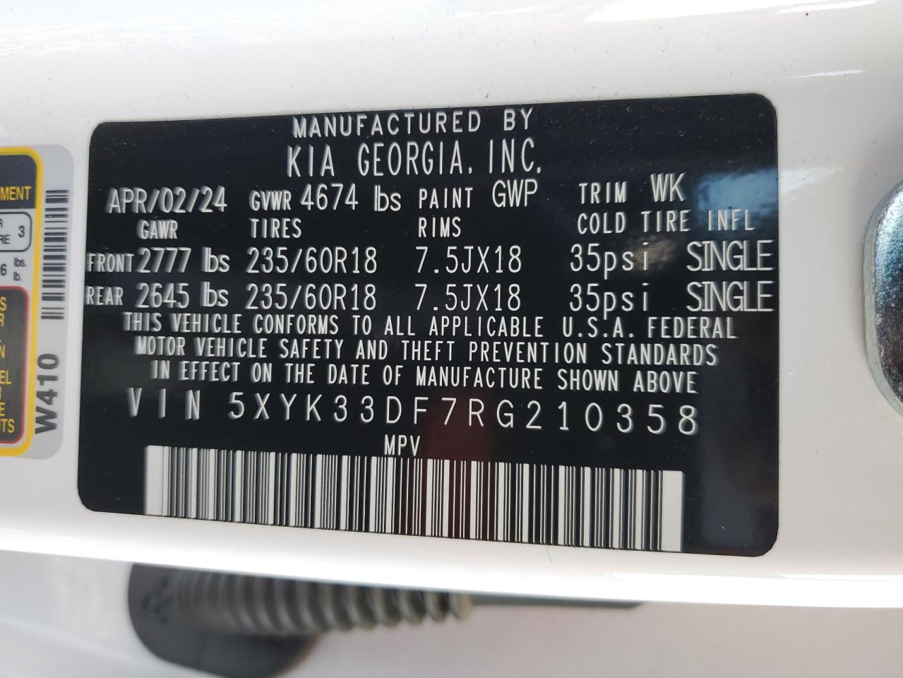2024 KIA SPORTAGE EX VIN:5XYK33DF7RG210358