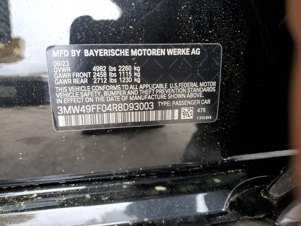 2024 BMW M340XI VIN:3MW49FF04R8D93003