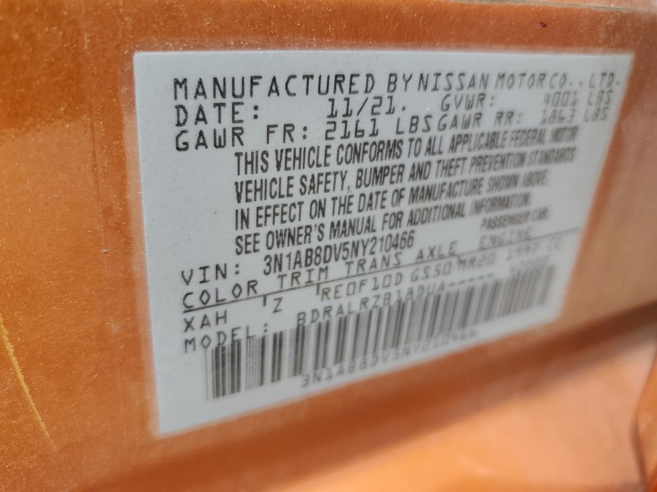 2022 NISSAN SENTRA SR VIN:WP0AA2A8XNS255297