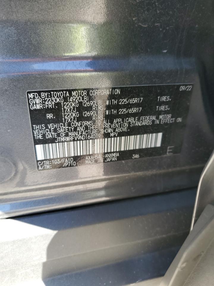 2022 TOYOTA RAV4 XLE VIN:JTMRWRFV9ND164019