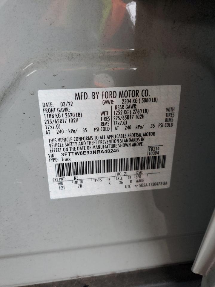 2022 FORD MAVERICK XL VIN:3FTTW8E93NRA48245