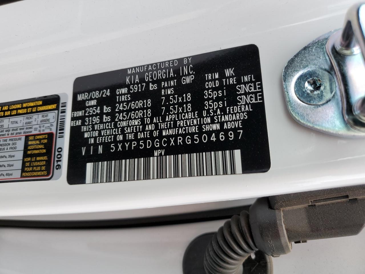 2024 KIA TELLURIDE SX VIN:5XYP5DGCXRG504697
