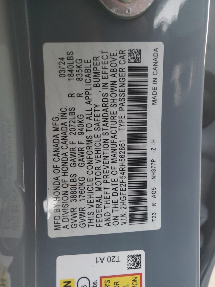 2024 HONDA CIVIC SPORT VIN:2HGFE2F54RH562861