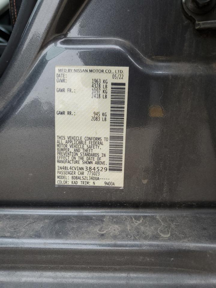 2022 NISSAN ALTIMA SR VIN:1N4BL4CV1NN384529