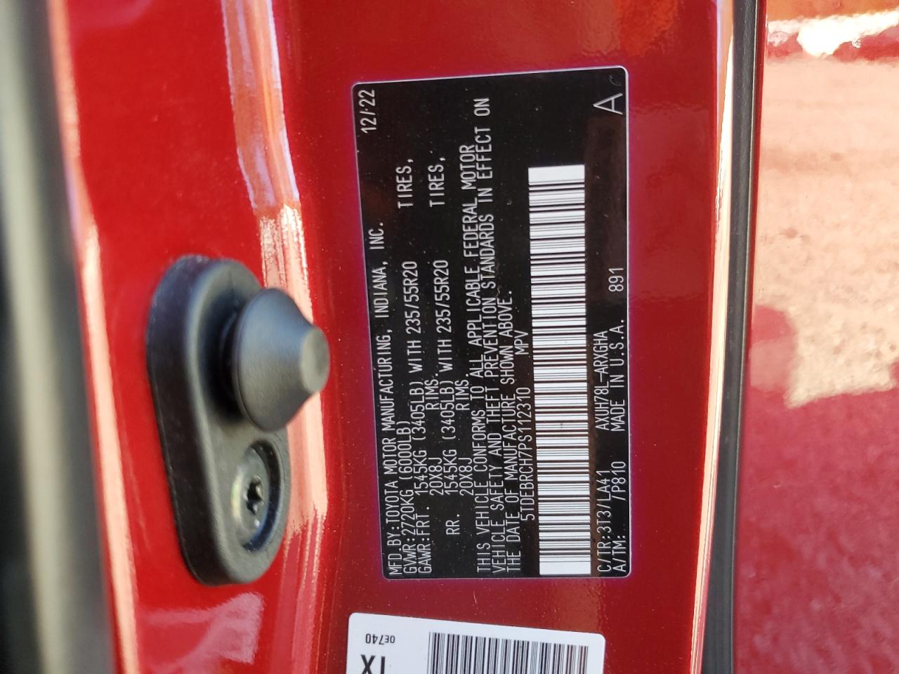 2023 TOYOTA HIGHLANDER HYBRID LIMITED VIN:5TDEBRCH7PS112310