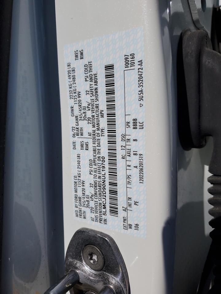 2022 LINCOLN CORSAIR RESERVE VIN:5LMCJ2D90NUL19700