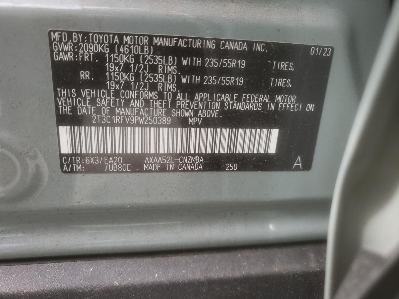 2023 TOYOTA RAV4 XLE PREMIUM VIN:2T3C1RFV9PW250389