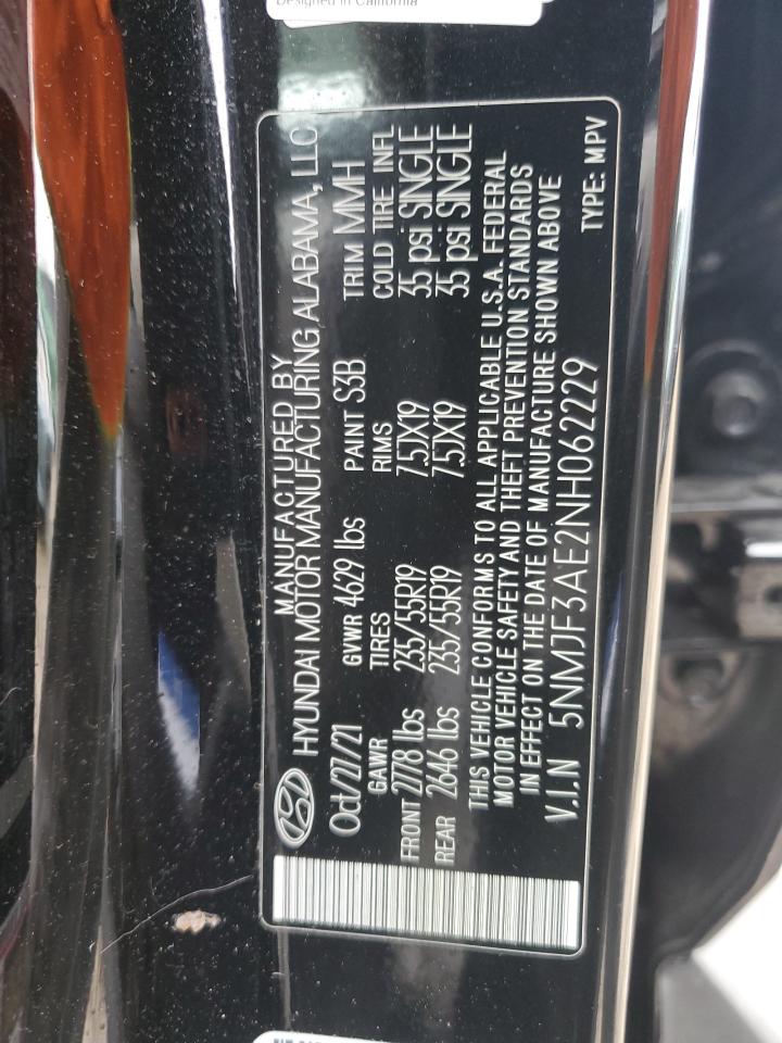 2022 HYUNDAI TUCSON SEL VIN:5NMJF3AE2NH062229