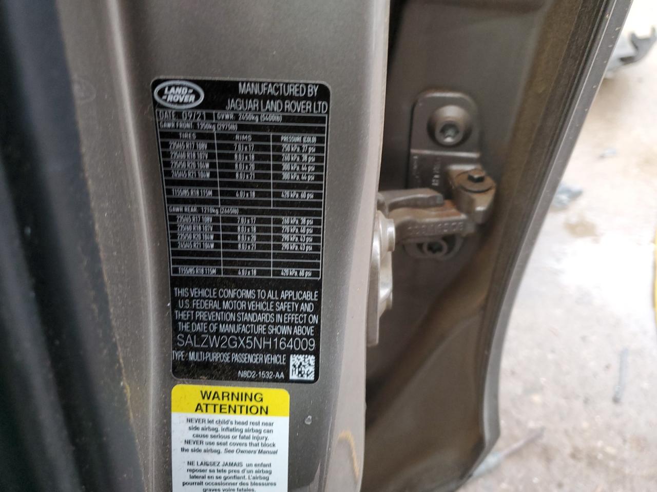 2022 LAND ROVER RANGE ROVER EVOQUE HST VIN:SALZW2GX5NH164009