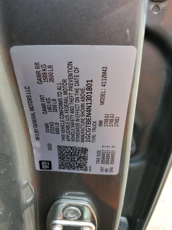 2022 CHEVROLET COLORADO VIN:1GCGTBEN4N1301801