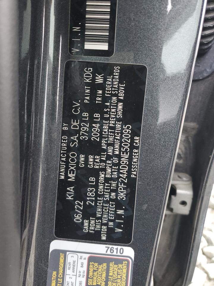 2022 KIA FORTE FE VIN:3KPF24AD9NE502095