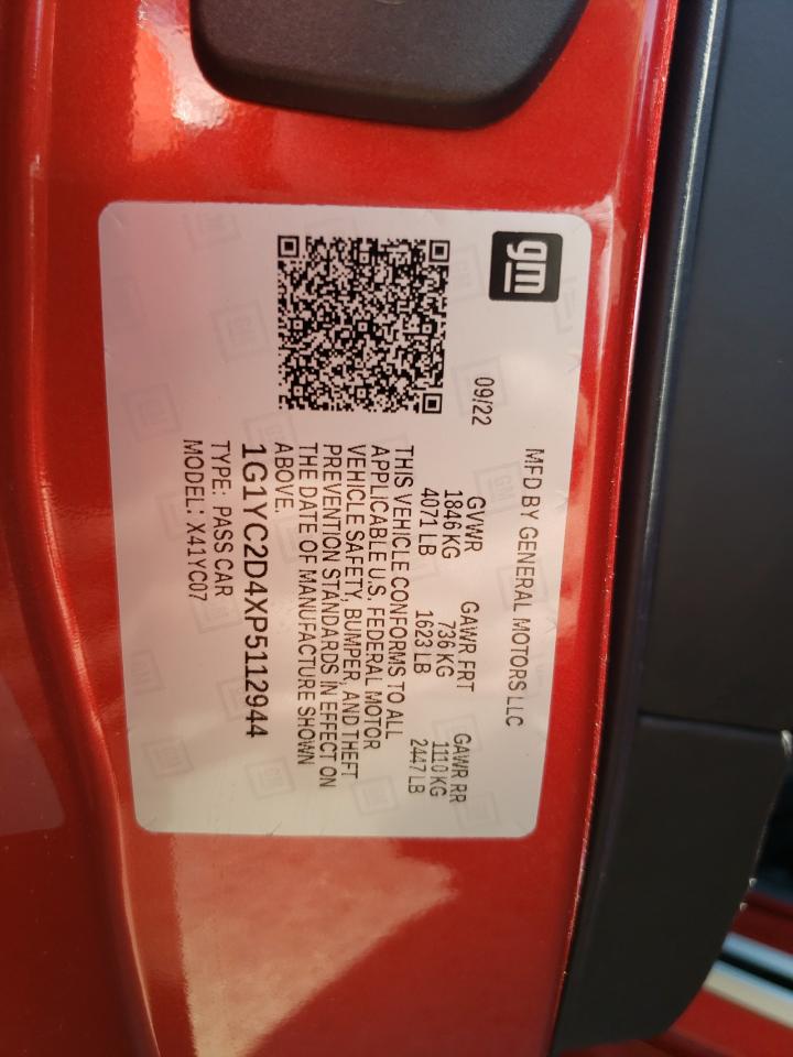 2023 CHEVROLET CORVETTE STINGRAY 3LT VIN:1G1YC2D4XP5112944