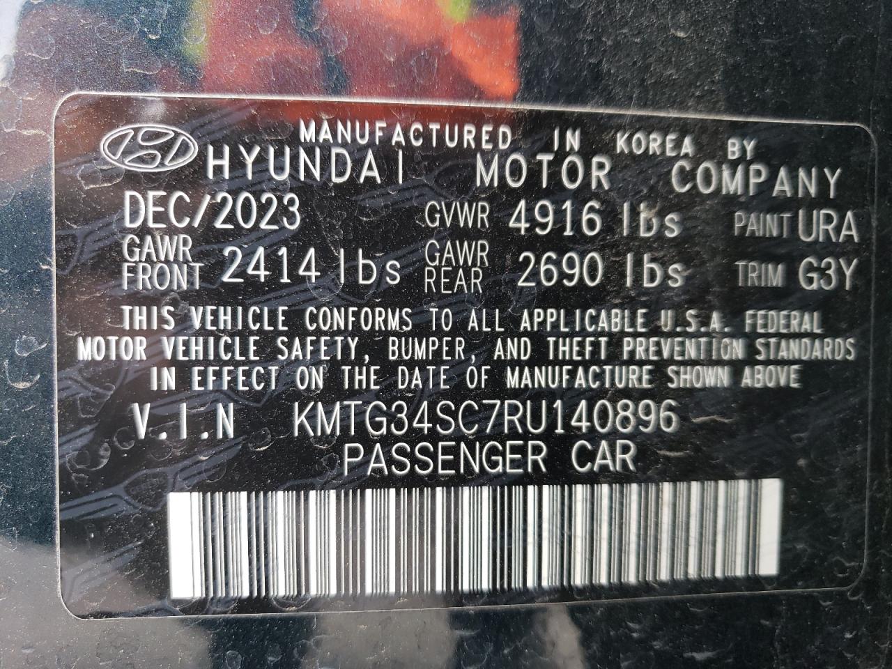 2024 GENESIS G70 BASE VIN:KMTG34SC7RU140896