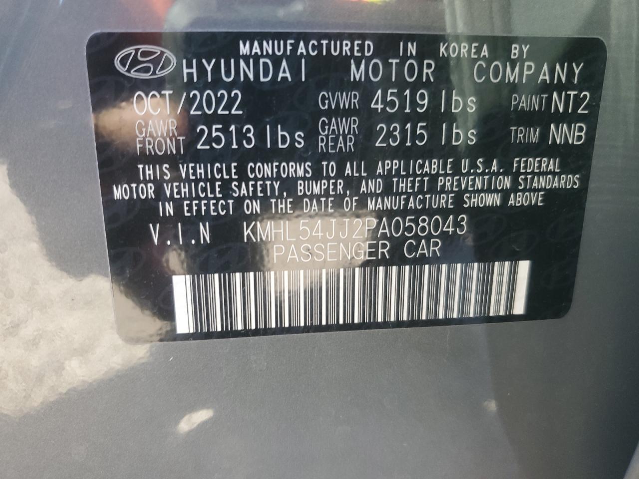 2023 HYUNDAI SONATA HYBRID VIN:KMHL54JJ2PA058043