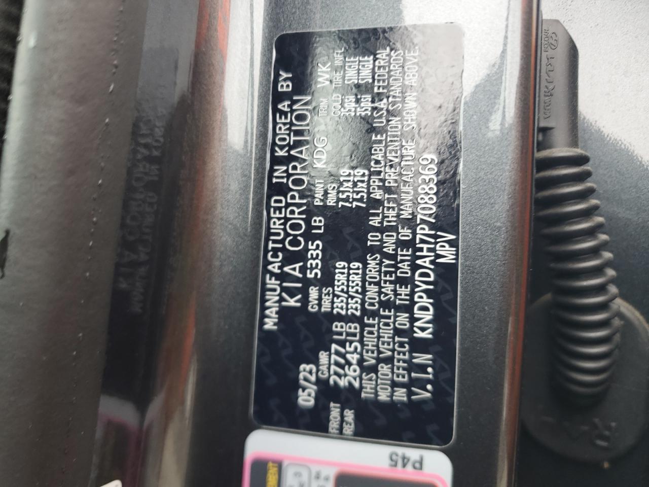 2023 KIA SPORTAGE X LINE VIN:KNDPYDAH7P7088369