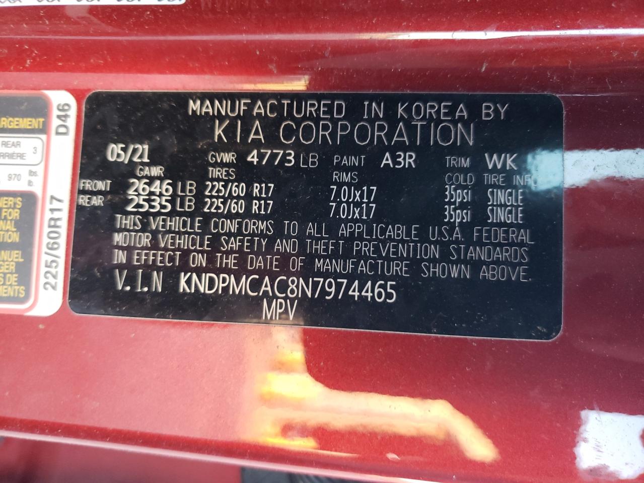 2022 KIA SPORTAGE LX VIN:KNDPMCAC8N7974465