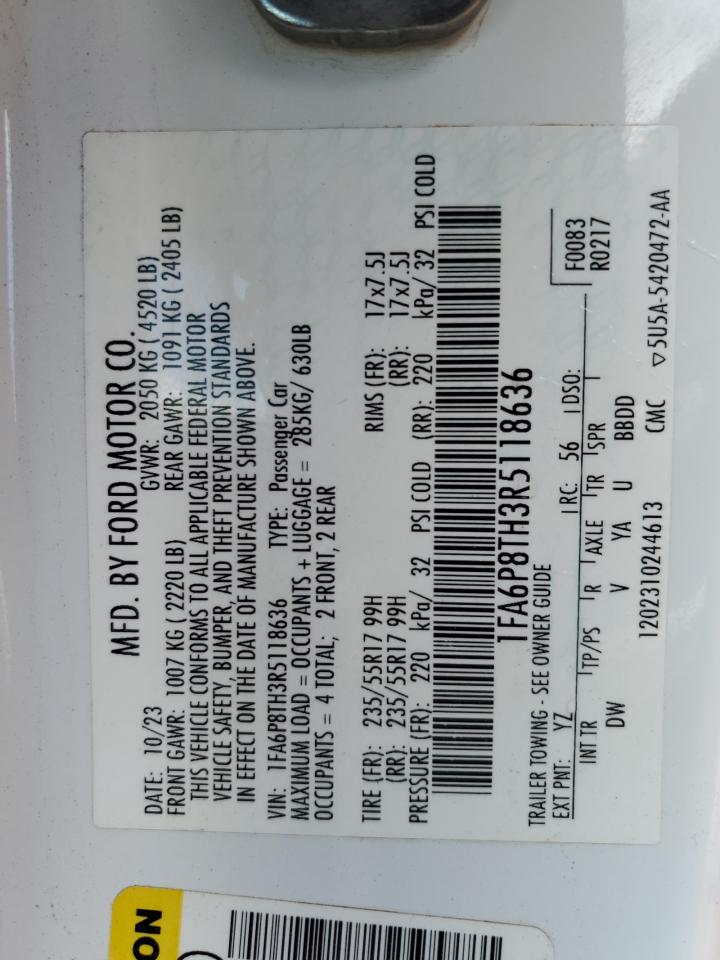 2024 FORD MUSTANG VIN:1FA6P8TH3R5118636