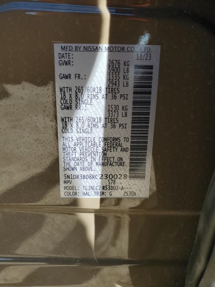 2024 NISSAN PATHFINDER ROCK CREEK VIN:5N1DR3BD8RC230028
