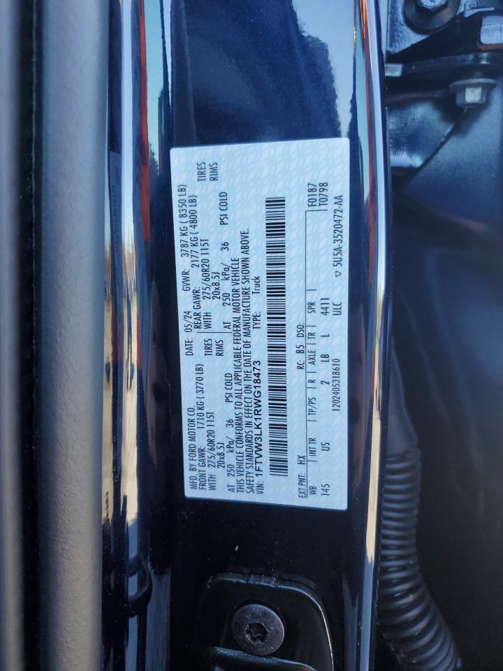 2024 FORD F150 LIGHTNING XLT VIN:1FTVW3LK1RWG18473