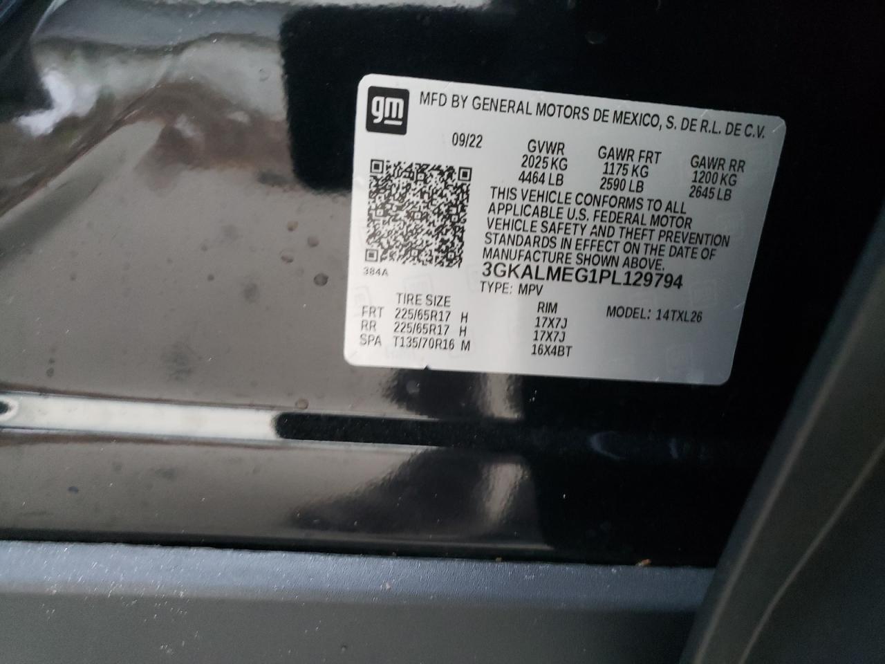 2023 GMC TERRAIN SLE VIN:3GKALMEG1PL129794