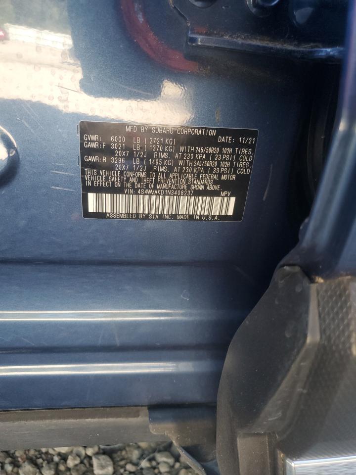 2022 SUBARU ASCENT LIMITED VIN:4S4WMAKD1N3408237