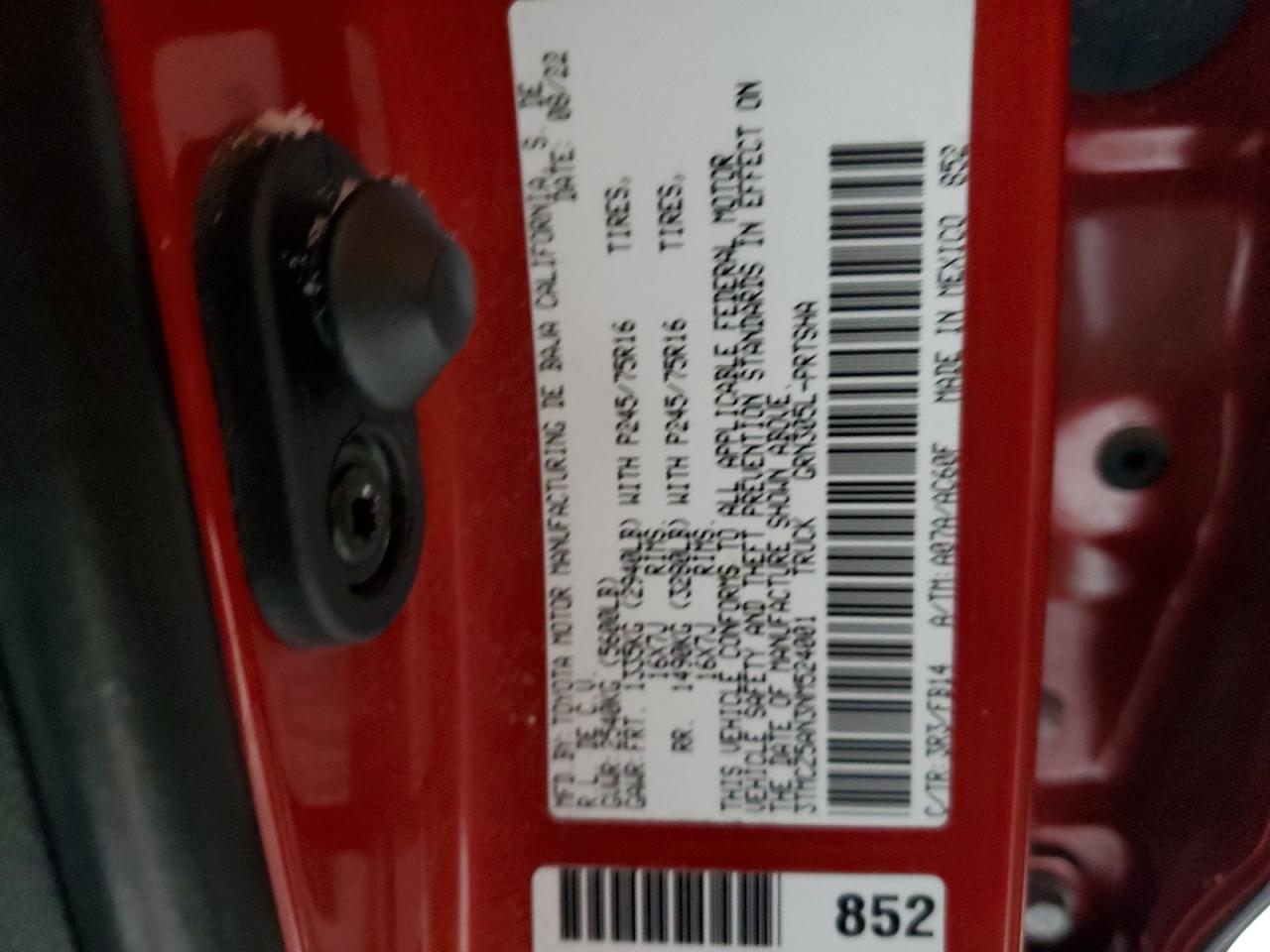 2022 TOYOTA TACOMA DOUBLE CAB VIN:3TMCZ5AN3NM524001