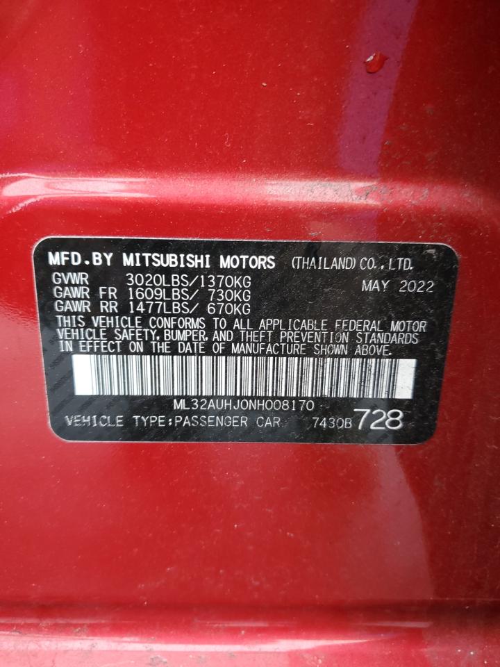 2022 MITSUBISHI MIRAGE ES VIN:ML32AUHJ0NH008170