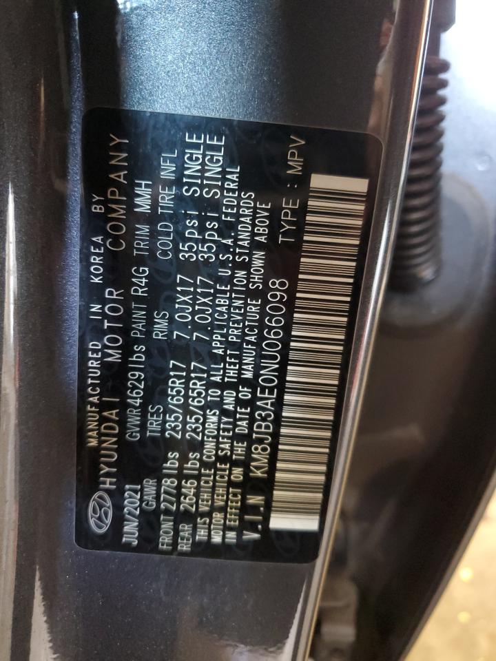 2022 HYUNDAI TUCSON SEL VIN:KM8JB3AE0NU066098