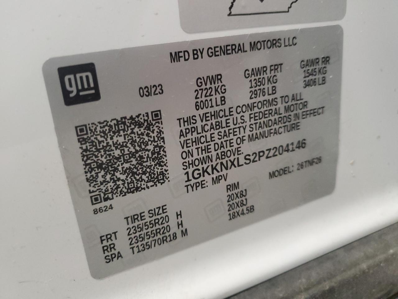 2023 GMC ACADIA DENALI VIN:1GKKNXLS2PZ204146