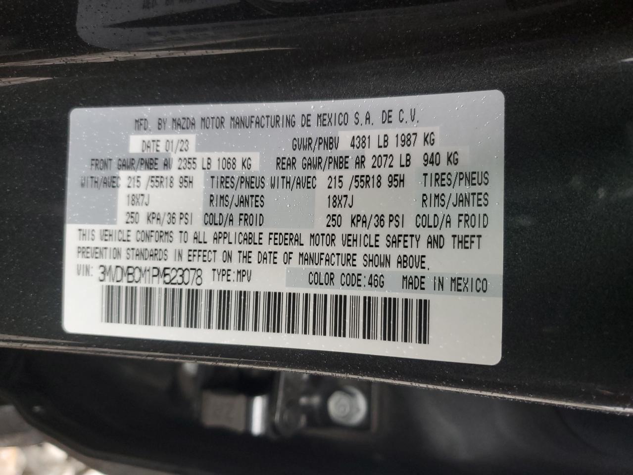 2023 MAZDA CX-30 PREFERRED VIN:3MVDMBCM1PM523078
