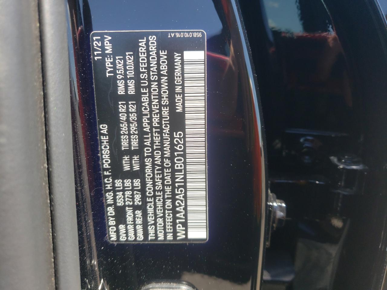 2022 PORSCHE MACAN VIN:WP1AA2A51NLB01625
