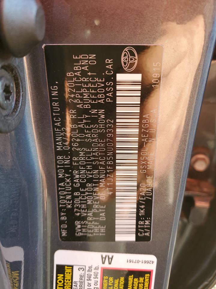 2022 TOYOTA AVALON XLE VIN:4T1JZ1FB5NU079332