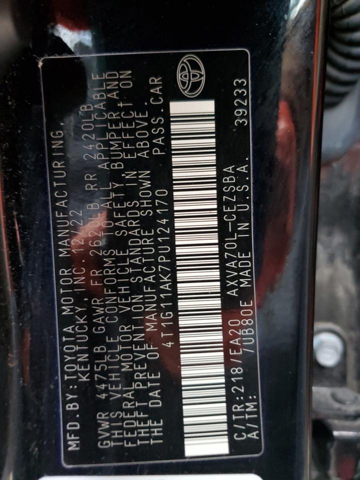 2023 TOYOTA CAMRY SE NIGHT SHADE VIN:4T1G11AK7PU124170