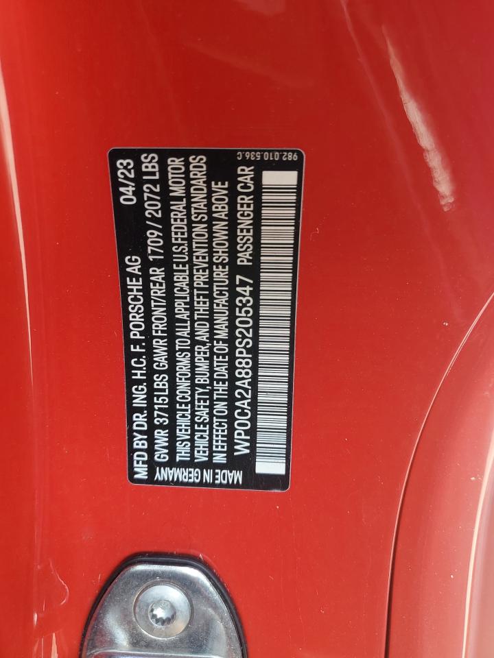 2023 PORSCHE BOXSTER BASE VIN:WP0CA2A88PS205347