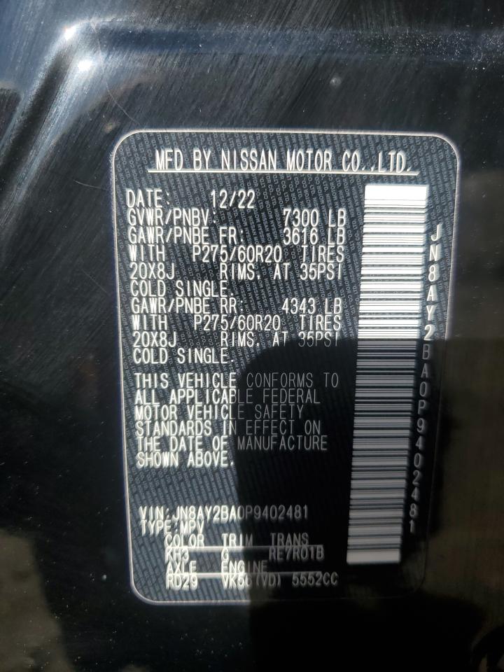 2023 NISSAN ARMADA SL VIN:JN8AY2BA0P9402481