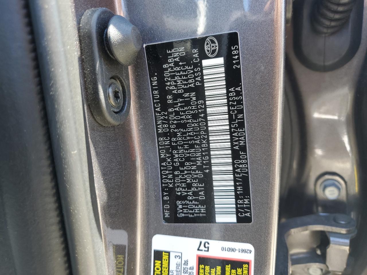 2023 TOYOTA CAMRY SE NIGHT SHADE VIN:4T1G11BK2PU074129