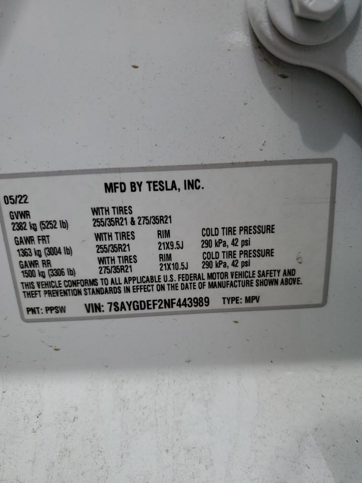 2022 TESLA MODEL Y VIN:7SAYGDEF2NF443989