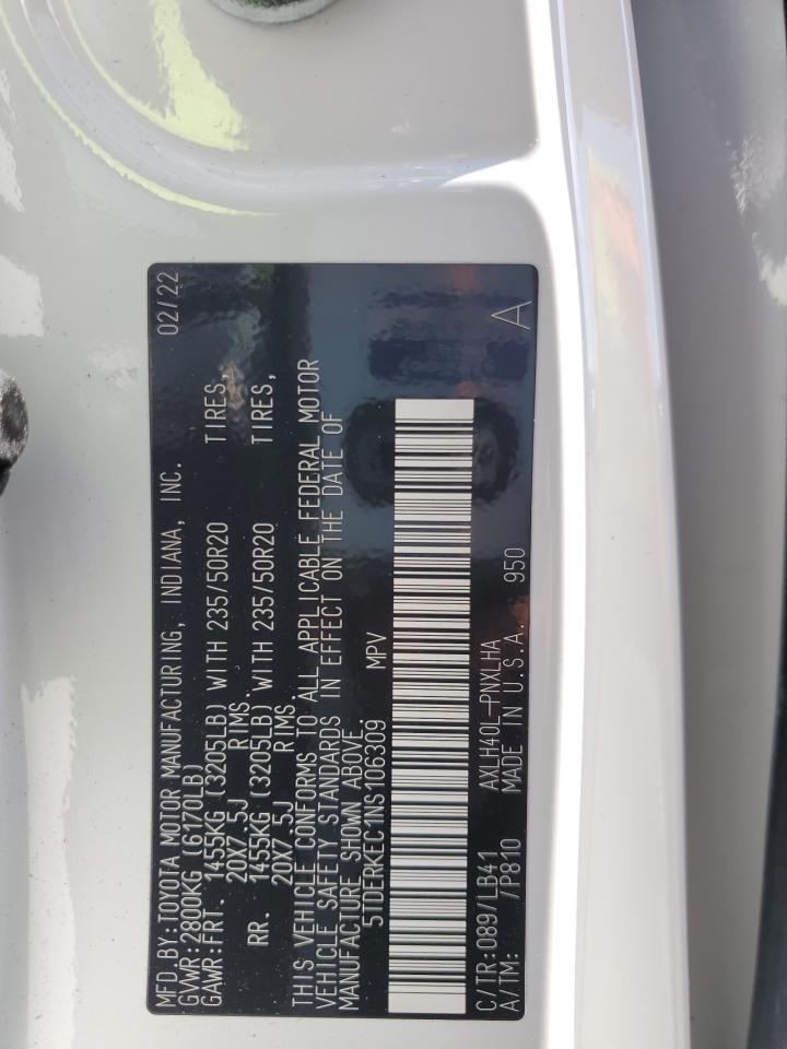 2022 TOYOTA SIENNA LIMITED VIN:5TDERKEC1NS106309