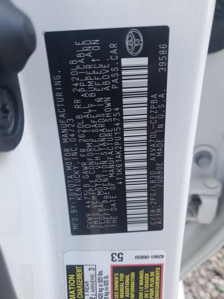 2023 TOYOTA CAMRY XSE VIN:4T1K61AK2PU154754